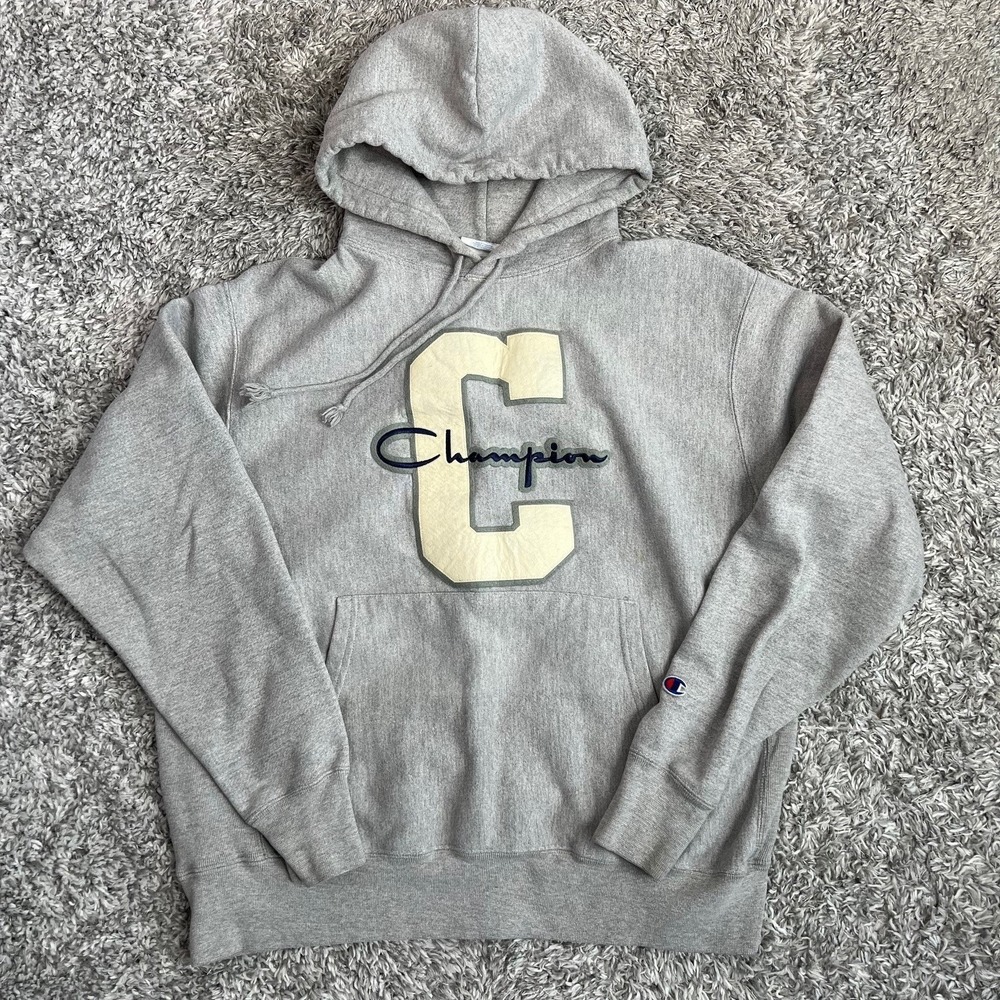 Vintage Champion Reverse Weave Hoodie Large Felt Varsity Appliqué 'C' Logo 90s